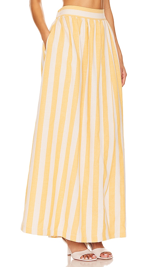Shop Adriana Degreas Riviera Maxi Skirt In 米白色 & 黄色