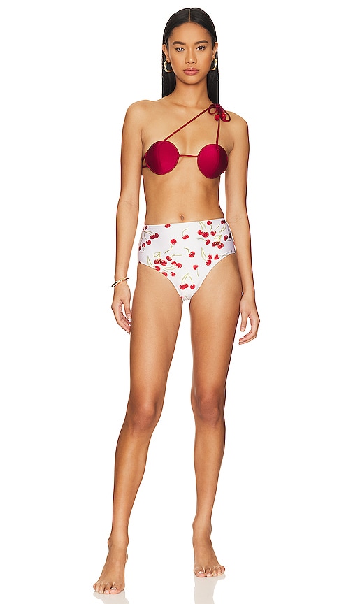 Adriana Degreas Cherry Bomb High-waisted Bikini In Off White & Red