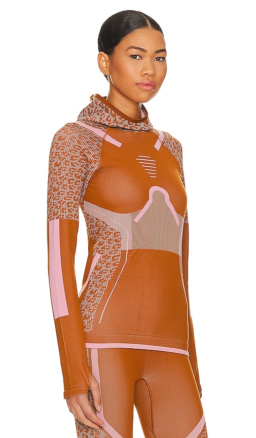 Shop Adidas By Stella Mccartney True Strength Seamless Yoga Longsleeve Hood In Burnt Orange