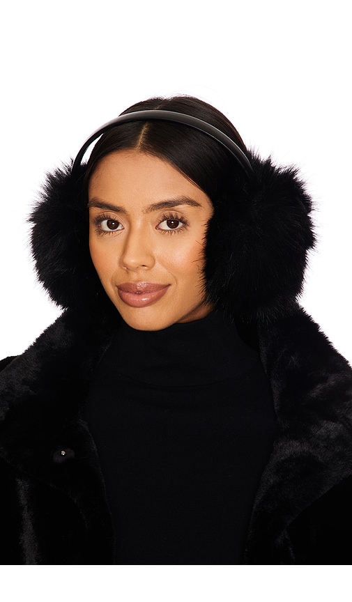 Adrienne Landau The Vee Faux Fur Earmuff in Jet Black