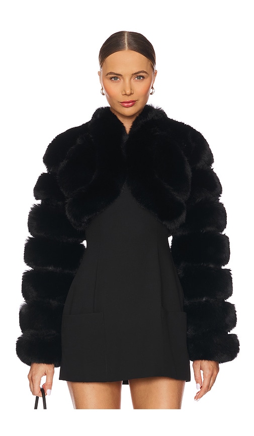 Adrienne Landau x REVOLVE Faux Fox Fur Short Jacket in Jet Black