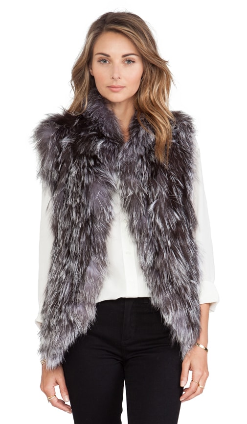 Adrienne Landau Knit Silver Fox Fur Vest in Natural | REVOLVE