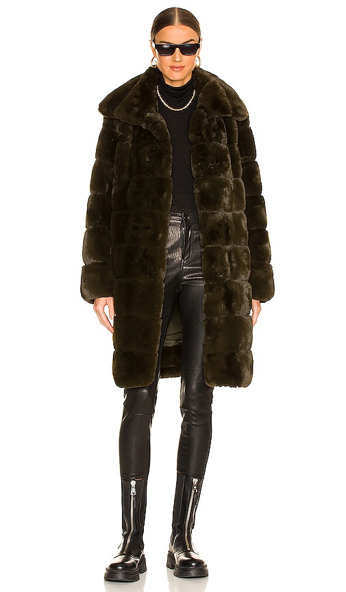 Adrienne Landau Faux Fur Long Coat in Dark Green | REVOLVE