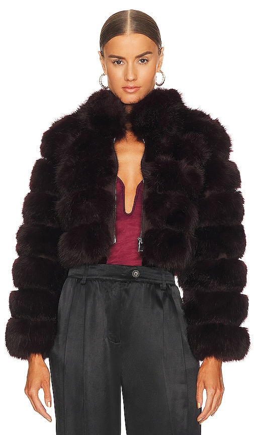 Adrienne Landau x REVOLVE Faux Fox Fur Jacket in Burgundy