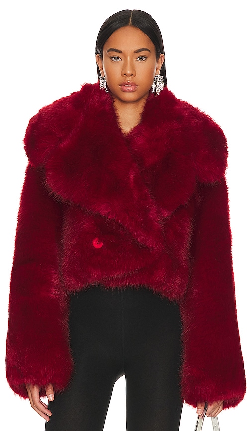 Adrienne Landau Faux Fur Jacket In Red