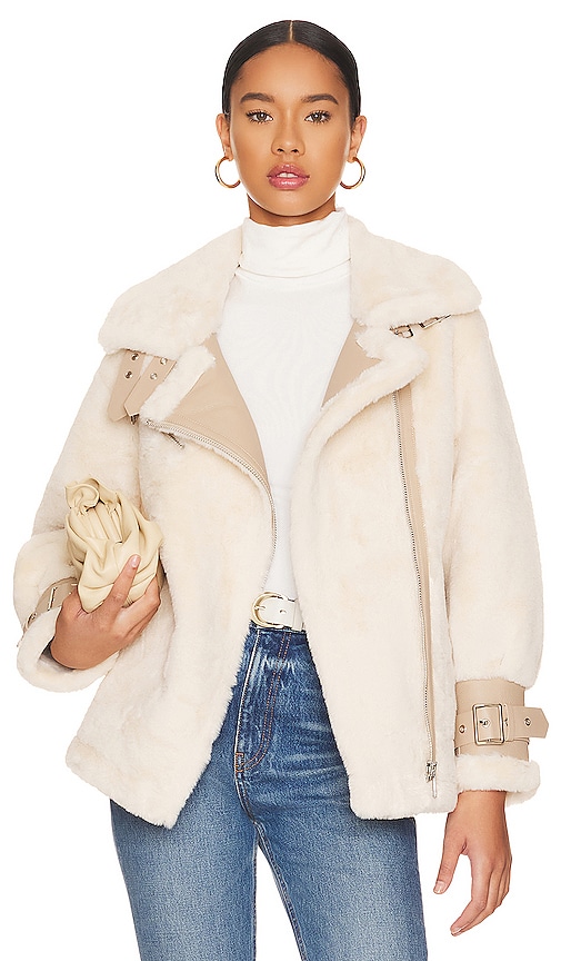 Adrienne Landau Faux Fur Jacket In Ivory
