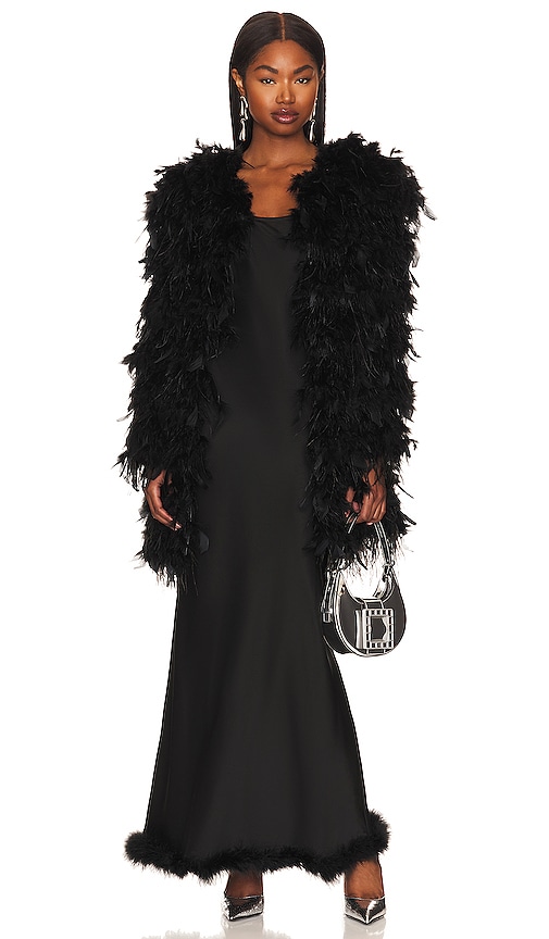 Adrienne Landau Chandelle Feather Coat In Black