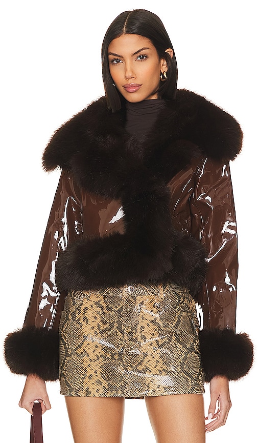 Shop Adrienne Landau Faux Leather & Fur Jacket In Brown