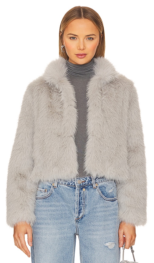 Adrienne Landau Faux Fox Fur Jacket In Light Grey
