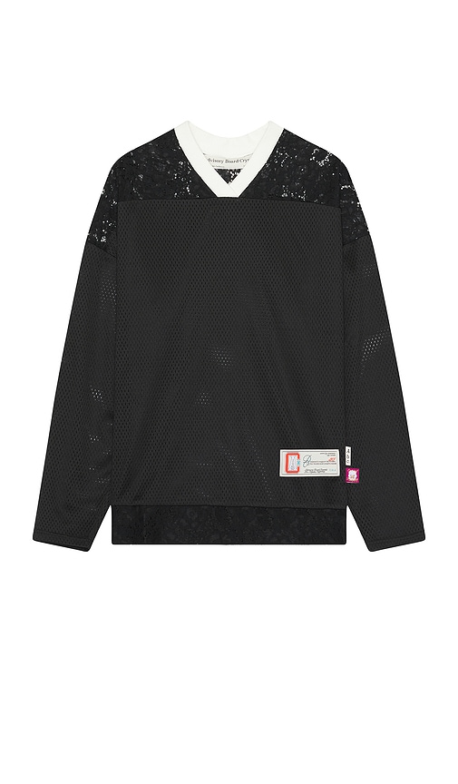 Advisory Board Crystals Juxtaposition Lace Mesh Hockey Shirt in Black