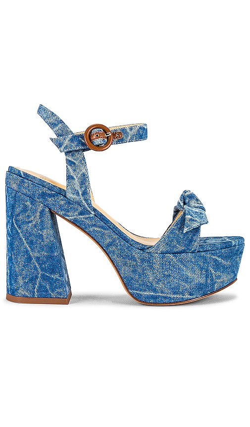 Alexandre Birman Clarita Platform Flare Fabric in Acid Denim Washed