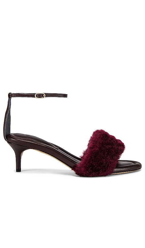 Alexandre Birman Shearling Kitten Sandal in Bloodstone