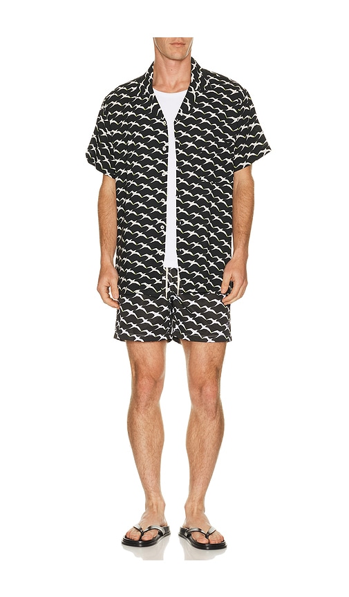  Arrels Barcelona Birds X Clara Arn?s Camp Collar Shirt In Black In Black. Taglia S. Also In M, L, Xl/1x. 