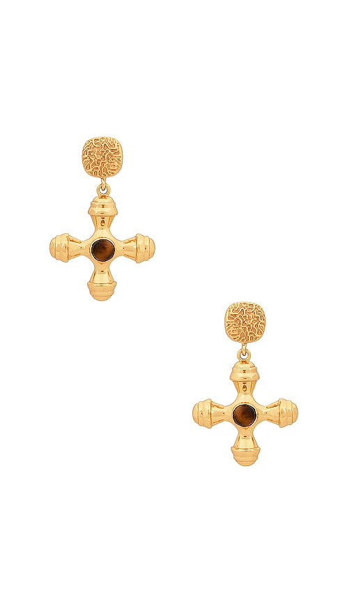 Shop Aureum Aurora Earrings In 24k Gold Vermeil & Tiger Eye Stone
