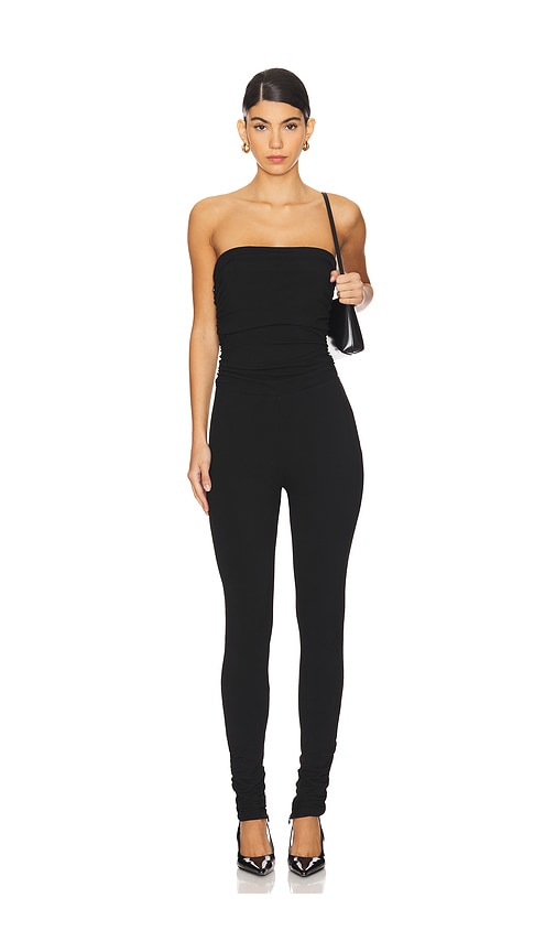 Aexae Ruched Bandeau Jumpsuit In Black