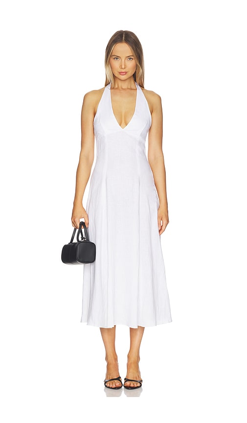 AEXAE Linen Halter Neck Maxi Dress in White