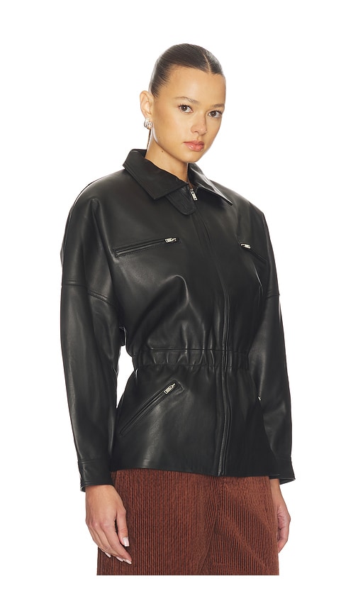 Aexae Leather Cinched Mid Jacket In Black