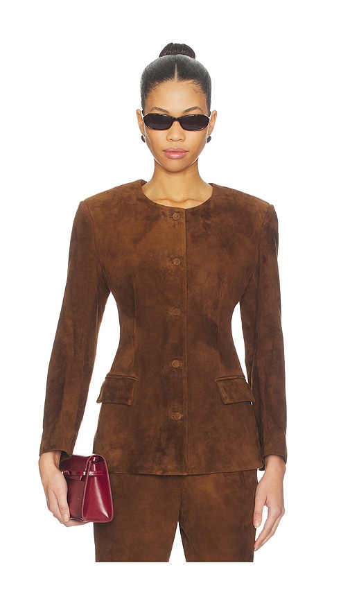 Leather Suede Padded Contour Blazer in Suede Honey Brown in Brown. - size S (also in XS, M, L)