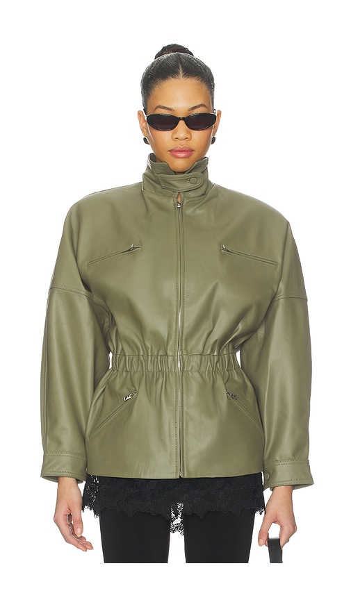 Leather Cinched Mid Jacket in Olive. - size S (also in XS, M)