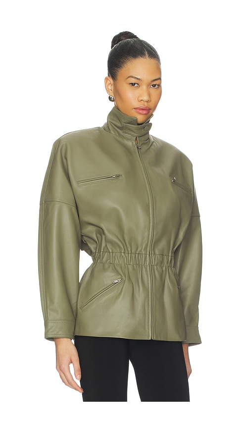  Aexae Leather Cinched Mid Jacket In Olive. Size S. Also In Xs, M. 