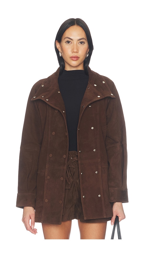 Aexae Lamb Leather Suede Cinched Mid Jacket In Espresso Brown