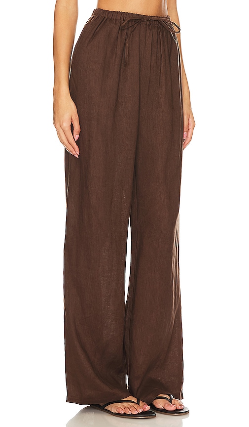 Shop Aexae Linen Drawstring Trouser In Brown