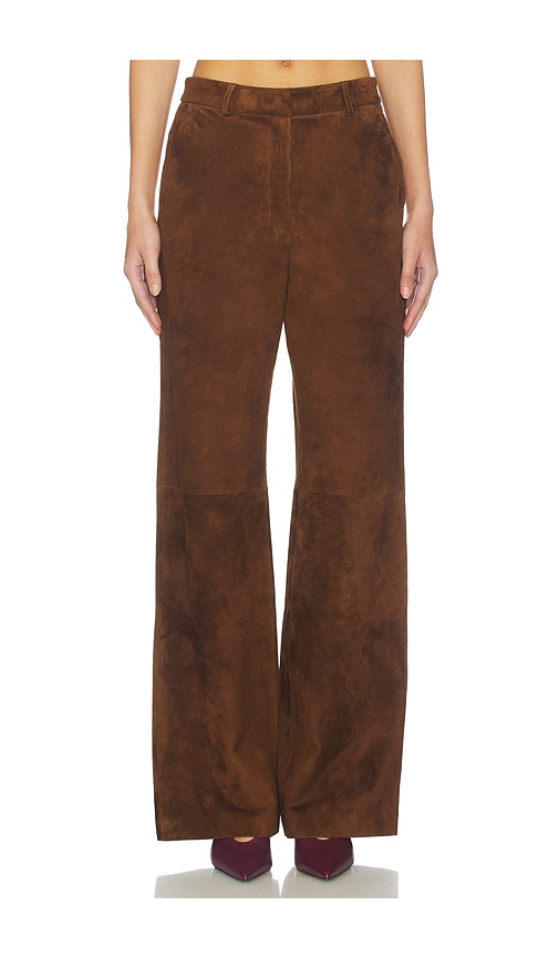 Leather Suede Straight Leg Pant in Brown. - size S (also in XS, M, L)