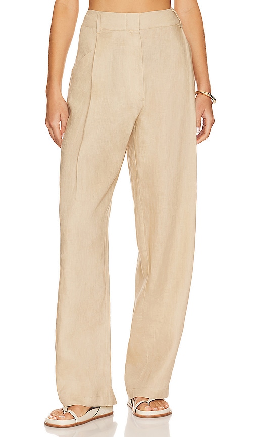 Shop Aexae Linen Highrise Trousers In Beige