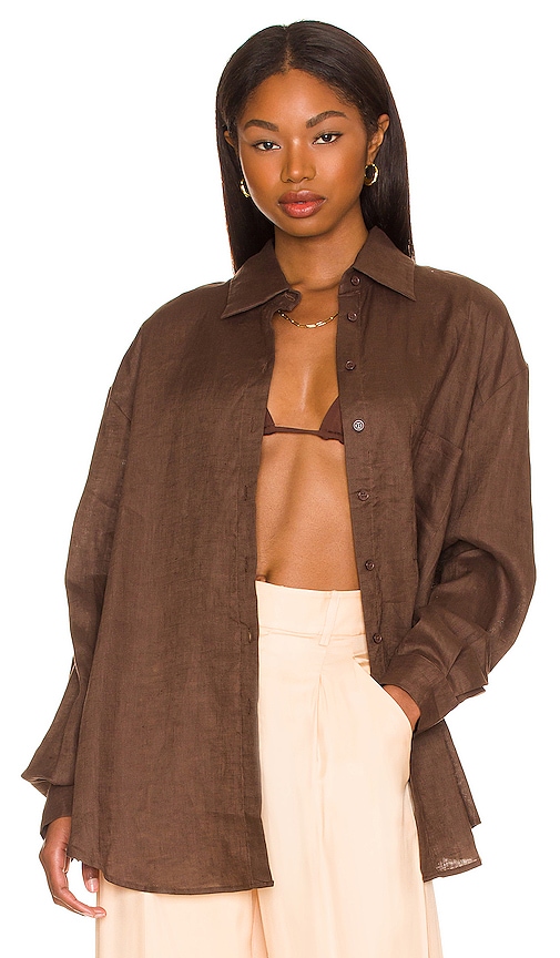 Shop Aexae Linen Woven Shirt In Brown