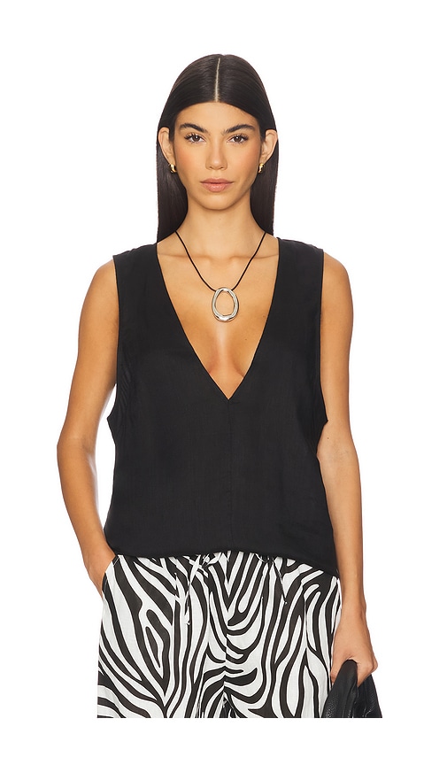 Linen V Neck Top in Black. - size S (also in M)