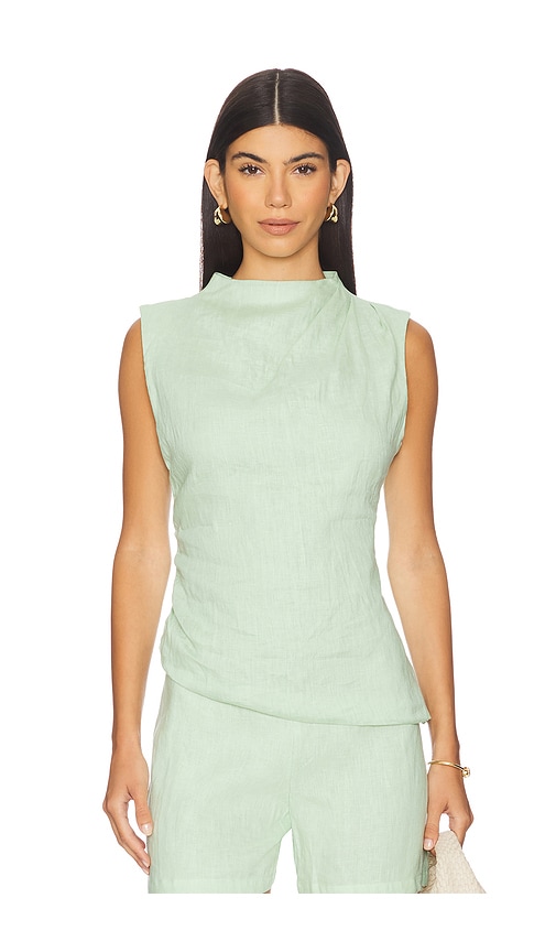 x REVOLVE Linen Ruched Top in Sage. - size XS (also in S, XXS)