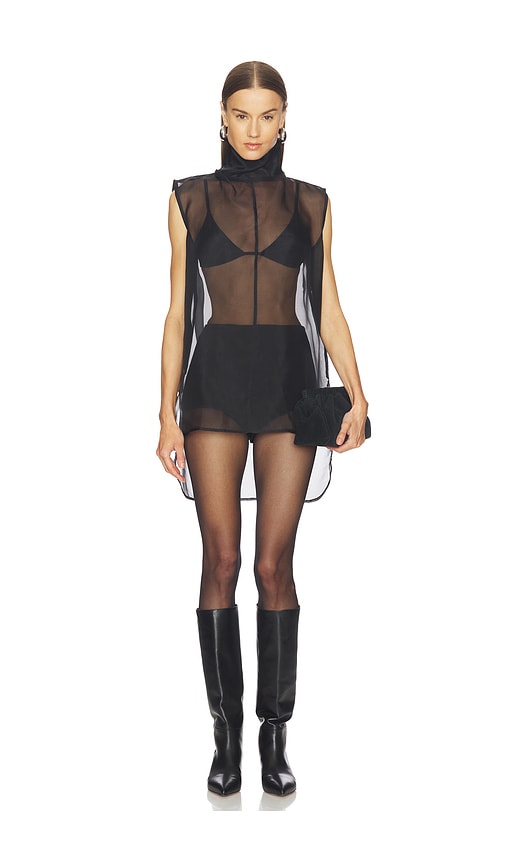 Silk Organza Roll Neck Top in Black. - size XS (also in XXS, S, M, L)
