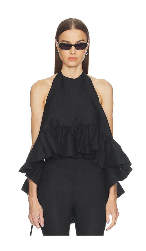 AEXAE Linen Peplum Top in Black