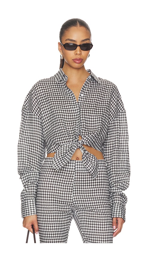 AEXAE x REVOLVE Linen Shirt Tie Top in Black & White Gingham | REVOLVE