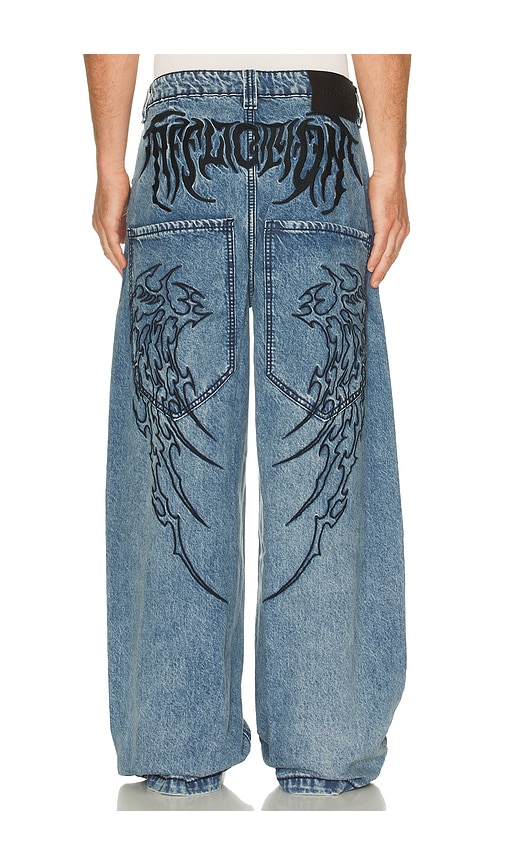Tribal & Wings Denim Pants in Blue. - size 34 (also in 30, 32)