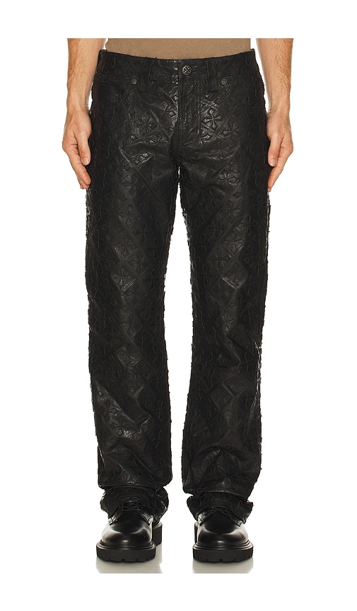 Quilted Cross Leather Pant in Black. - size 34 (also in 36)