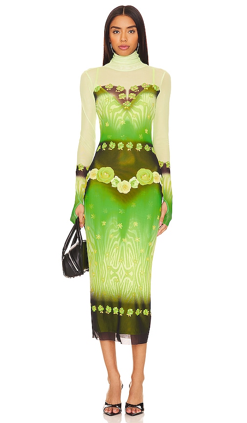 AFRM Shailene Dress in Lime Floral Placement