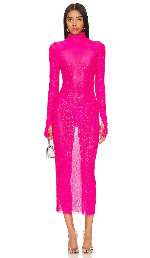 Afrm Shailene 人造钻石装饰连衣裙 – 灼热粉 In Pink