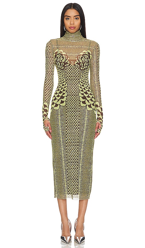 Afrm Shailene Long Sleeve Turtleneck Mesh Dress In Butter Petals