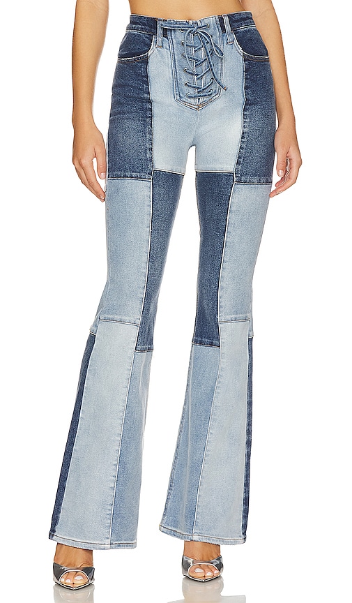 Astrid  High Rise Front Patch Pocket Flare Jeans ( Dark Denim ) FINAL  SALE