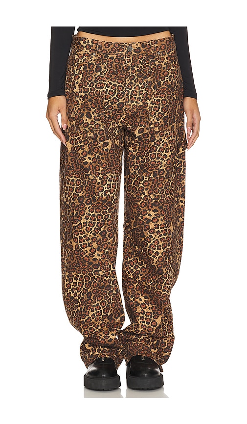 Afrm Rhett High Rise Carpenter Barrel Pant In Rock Leopard