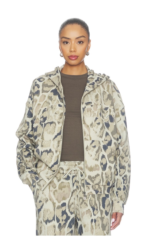 Afrm Cameron French Terry Hoodie In Twill Leopard