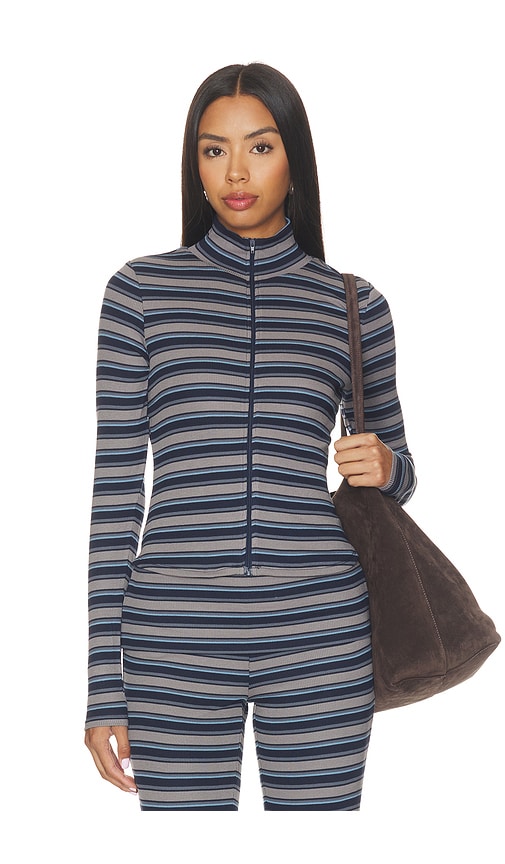 Navarro Zip Up Top by AFRM in Slate Stripe