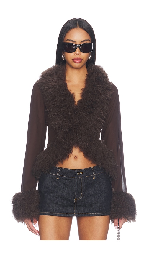 x REVOLVE Simone Faux Fur Cardigan by AFRM in Espresso