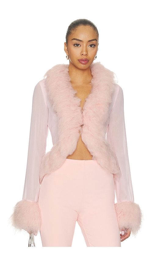 x REVOLVE Simone Faux Fur Cardigan by AFRM in Peach Pink