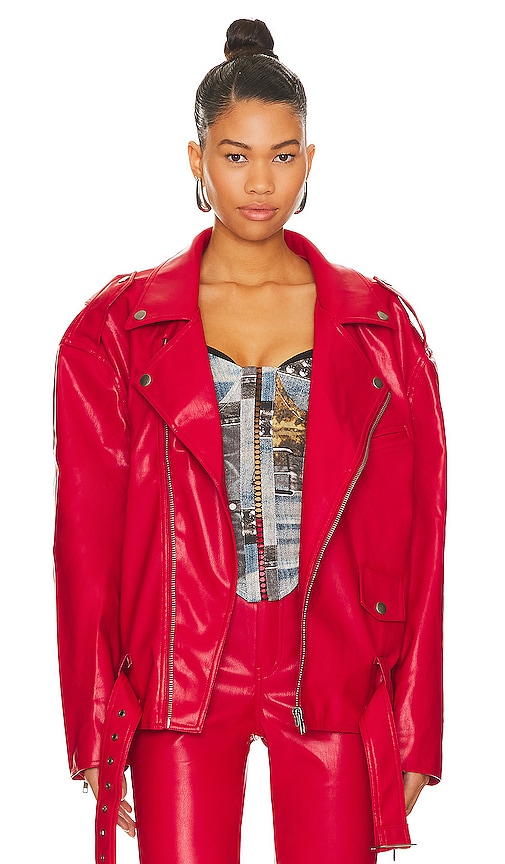 Afrm Faux Leather Blaise Jacket In Jester Red