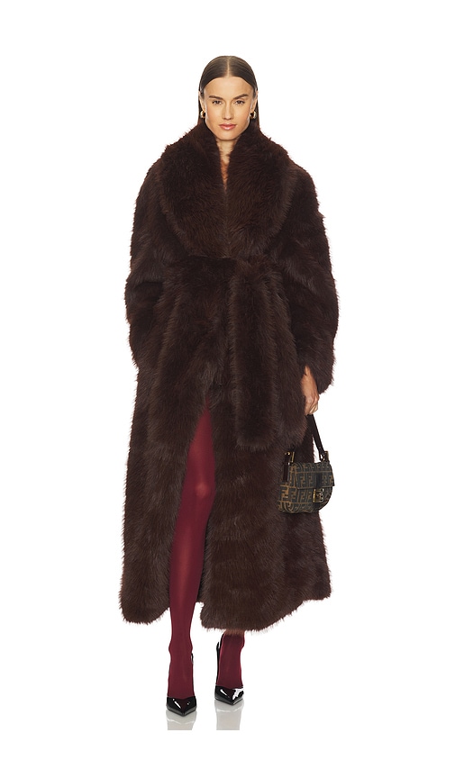 Afrm Lisbon Maxi Faux Fur Coat In Brown