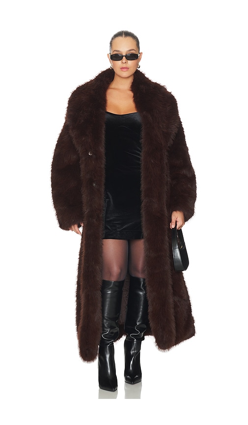 Afrm Lisbon Maxi Faux Fur Coat In Brown