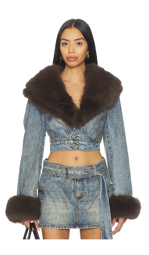 The Low Neck Denim Jacket With Faux Fur