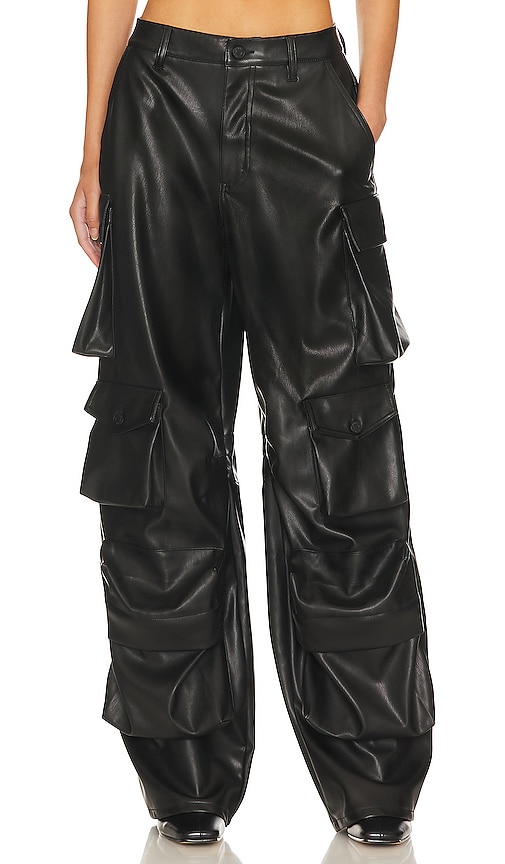 AFRM Faux Leather Parker Cargo Pants in Black | REVOLVE